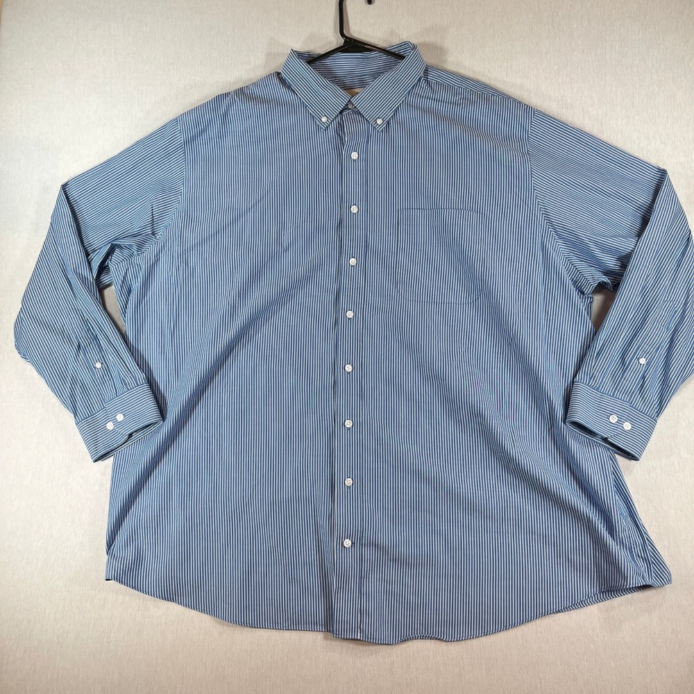 Oak Hill Shirt Mens 20 37/38 Blue White Striped Button Down Classic Fit Cotton